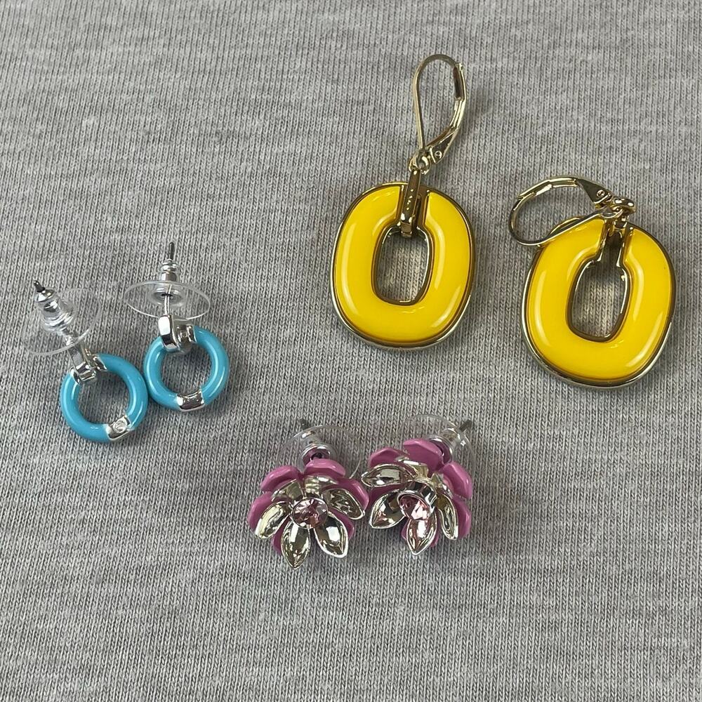 Bundle 3 Sets Pairs Napier Earrings Pink Blue Yellow Fashion New
